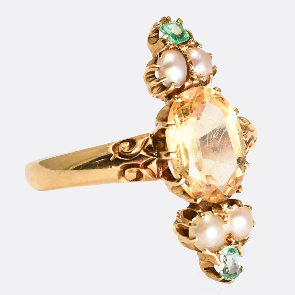 Victorian Topaz, Emerald & Pearl Ring