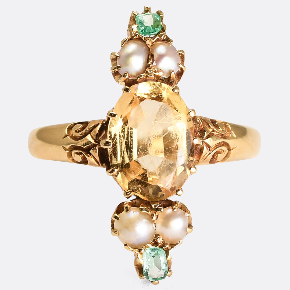 Victorian Topaz, Emerald & Pearl Ring