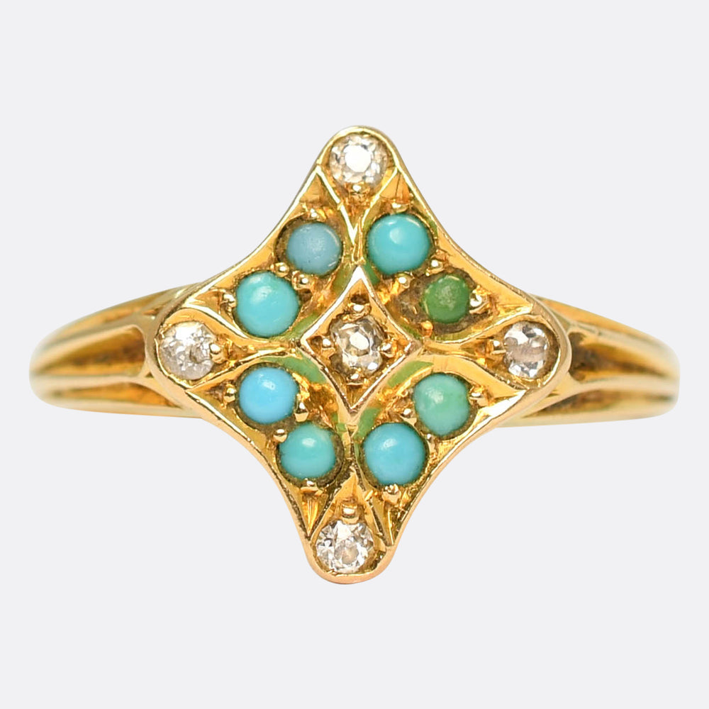Victorian Turquoise & Diamond Cluster Ring