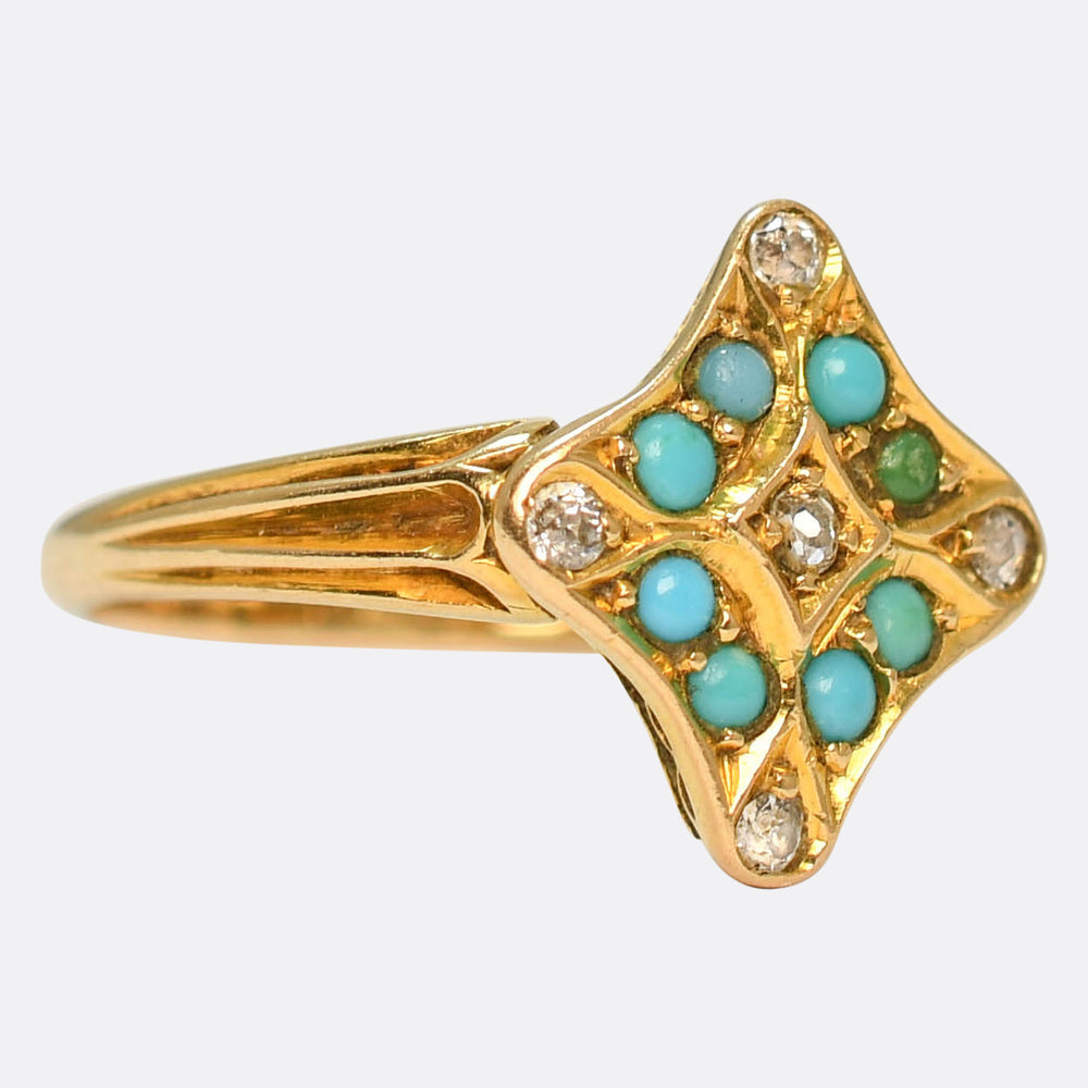 Victorian Turquoise & Diamond Cluster Ring