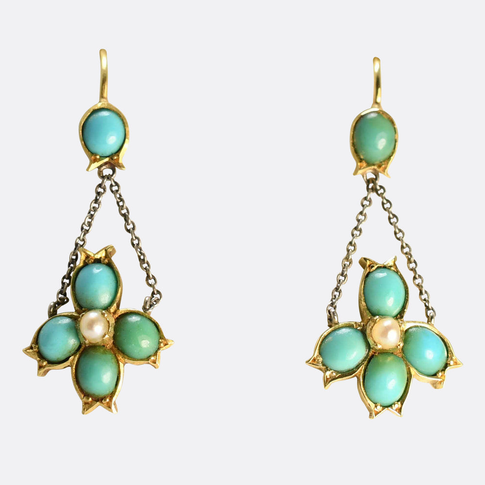 Victorian Turquoise & Pearl Drop Earrings