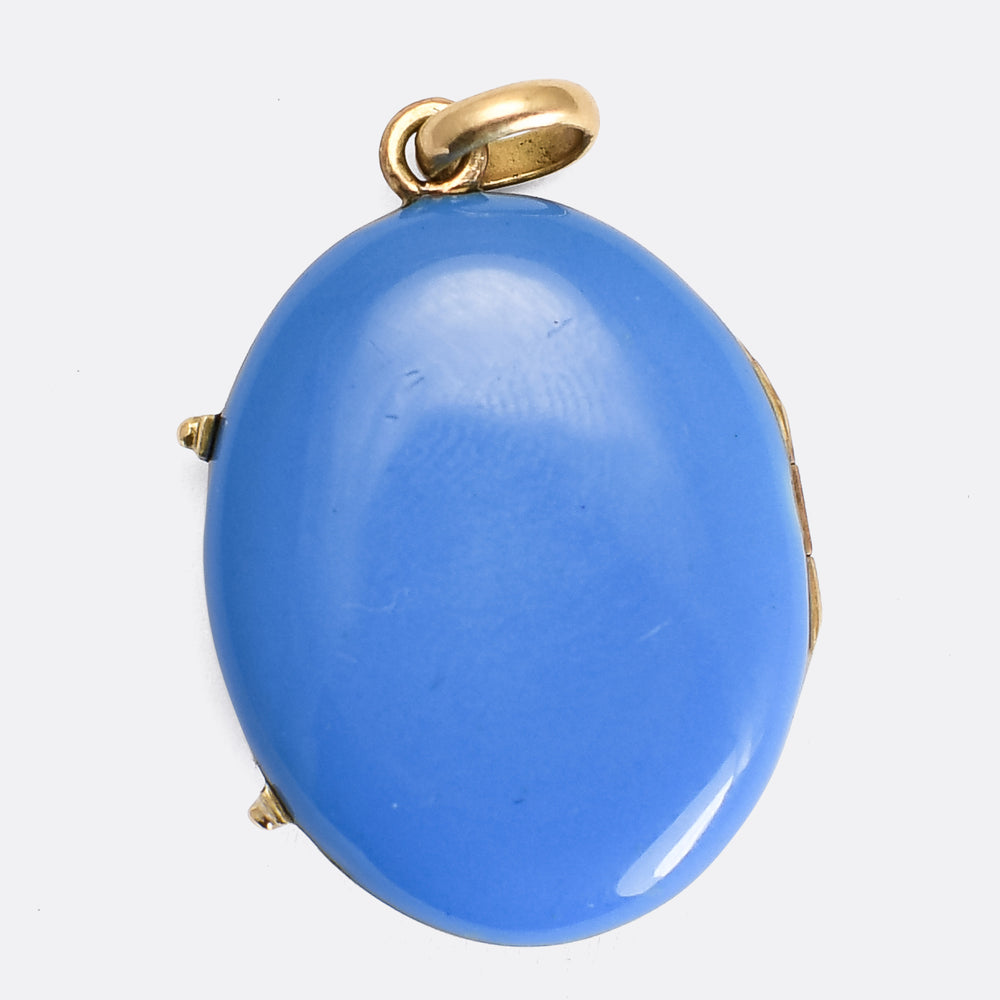 Victorian Turquoise & Pearl Enamel Lucky Horseshoe Locket