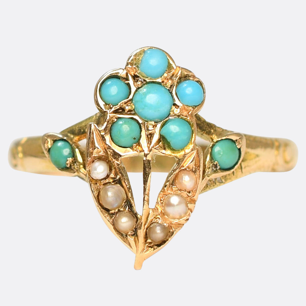 Victorian Turquoise & Pearl Forget-Me-Not Ring