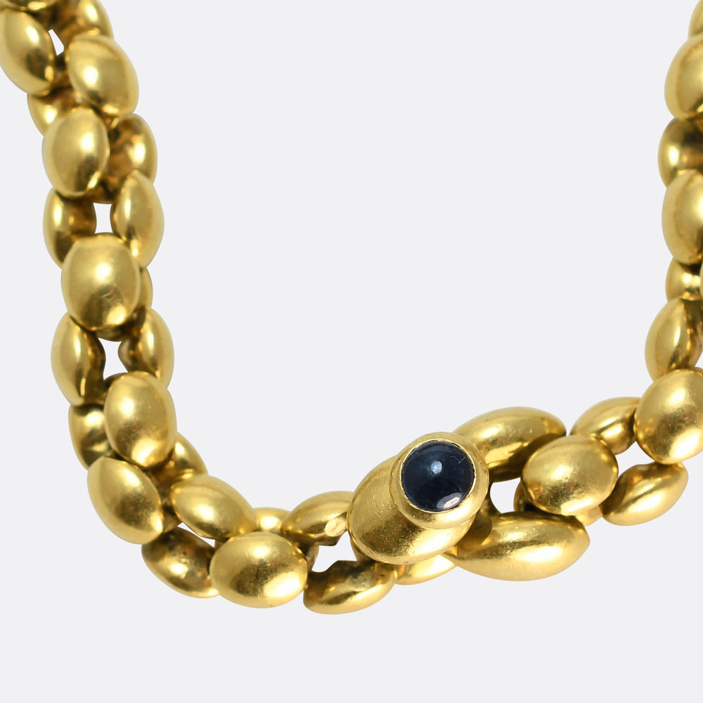 Vintage 18k Gold & Sapphire Cabochon Bracelet By Arfan Paris