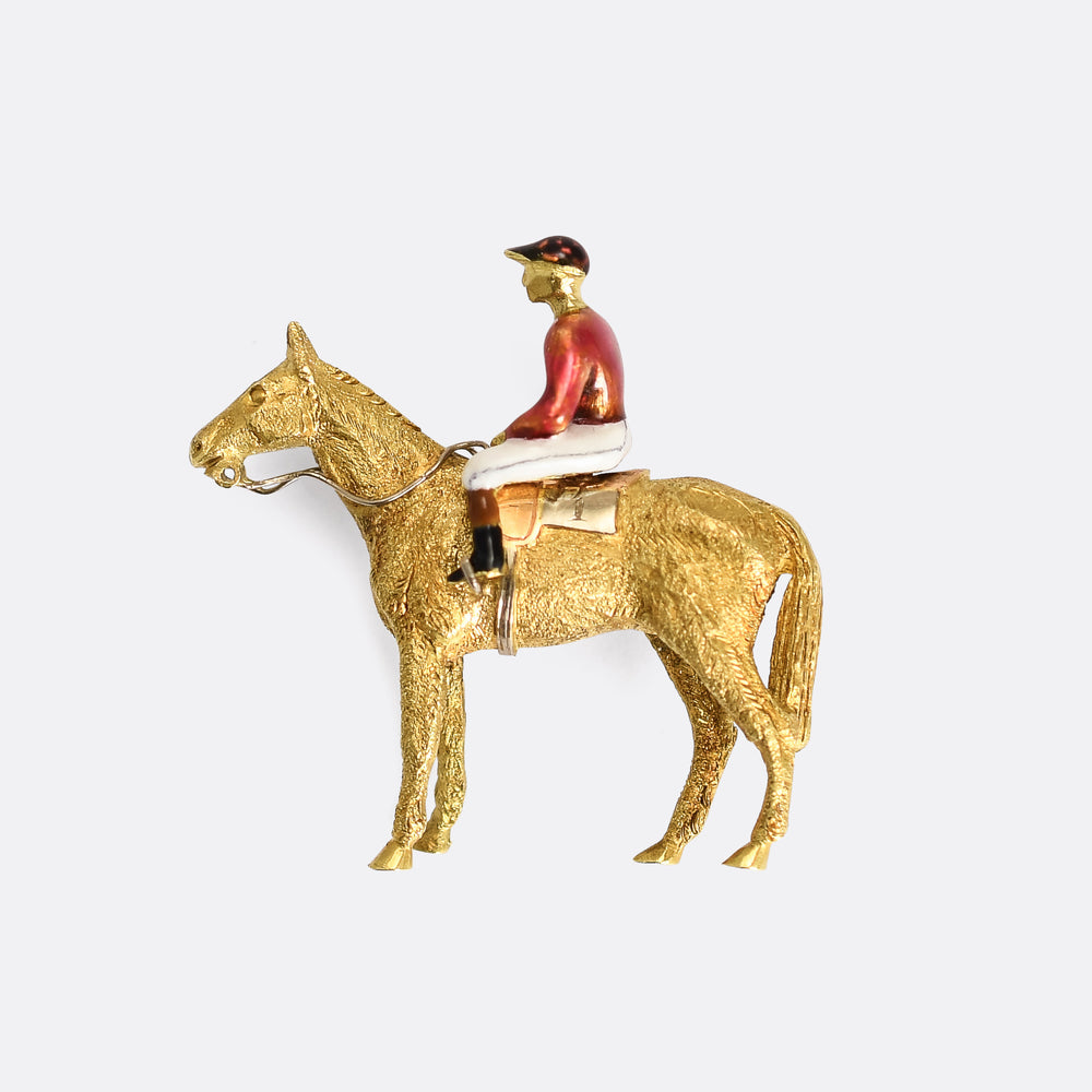 Vintage Alabaster & Wilson Horse & Jockey Brooch