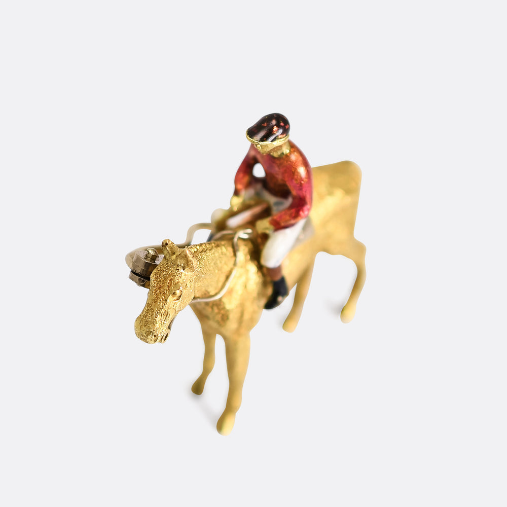 Vintage Alabaster & Wilson Horse & Jockey Brooch