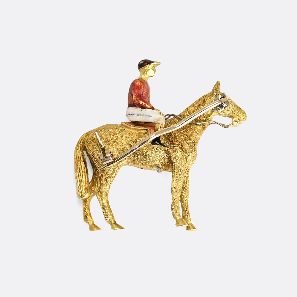Vintage Alabaster & Wilson Horse & Jockey Brooch