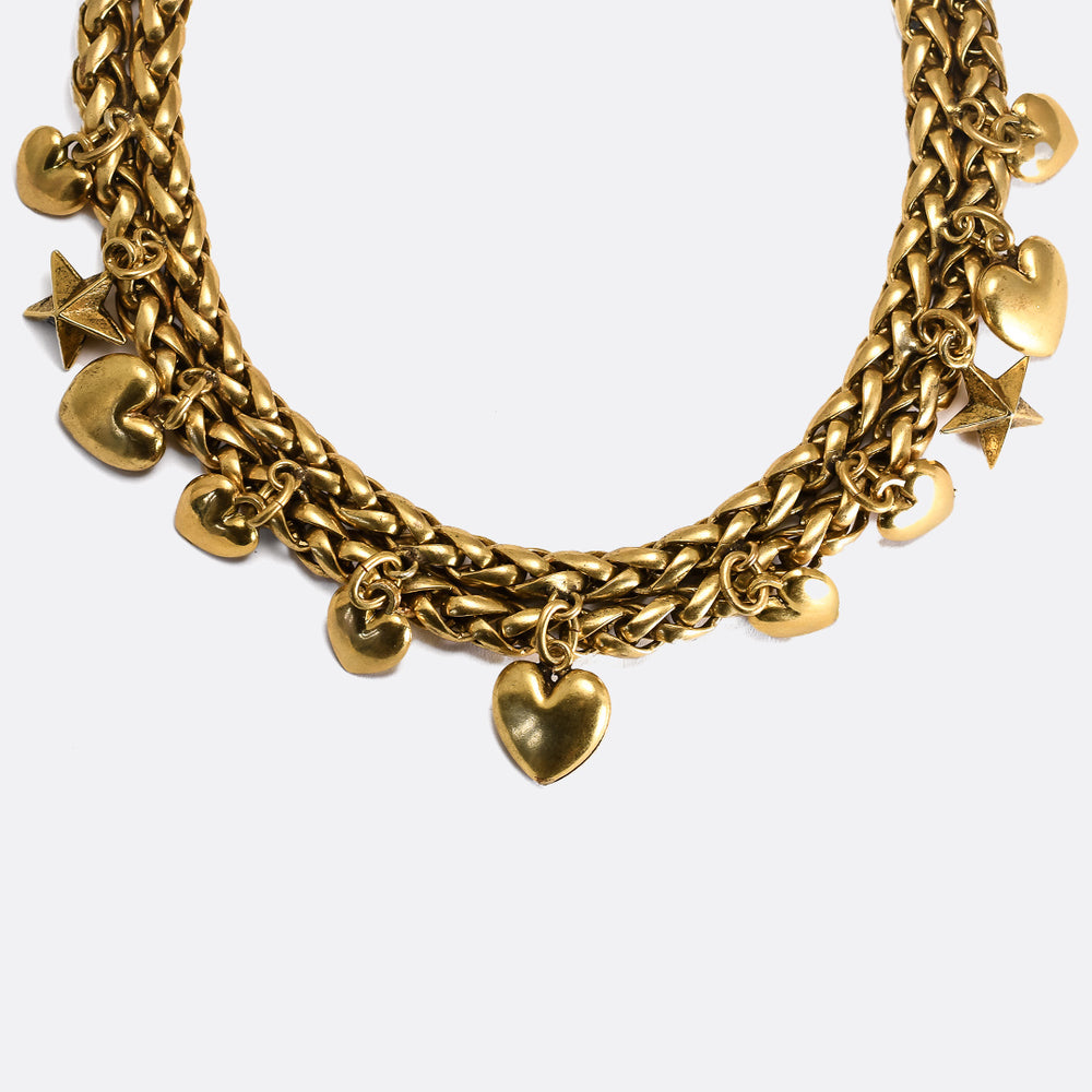 Vintage Costume Stars & Hearts Charm Necklace & Bracelet Set