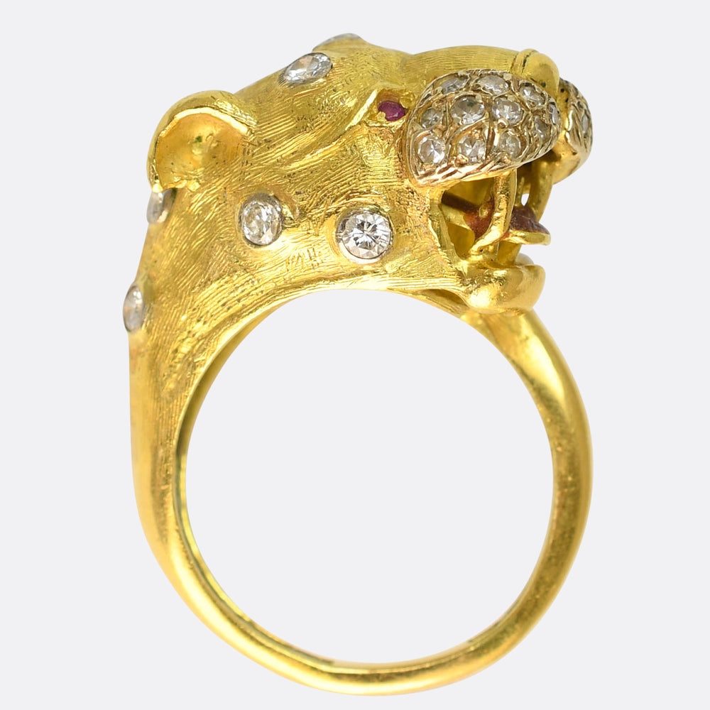 Vintage Diamond & Ruby 18k Gold Leopard Ring