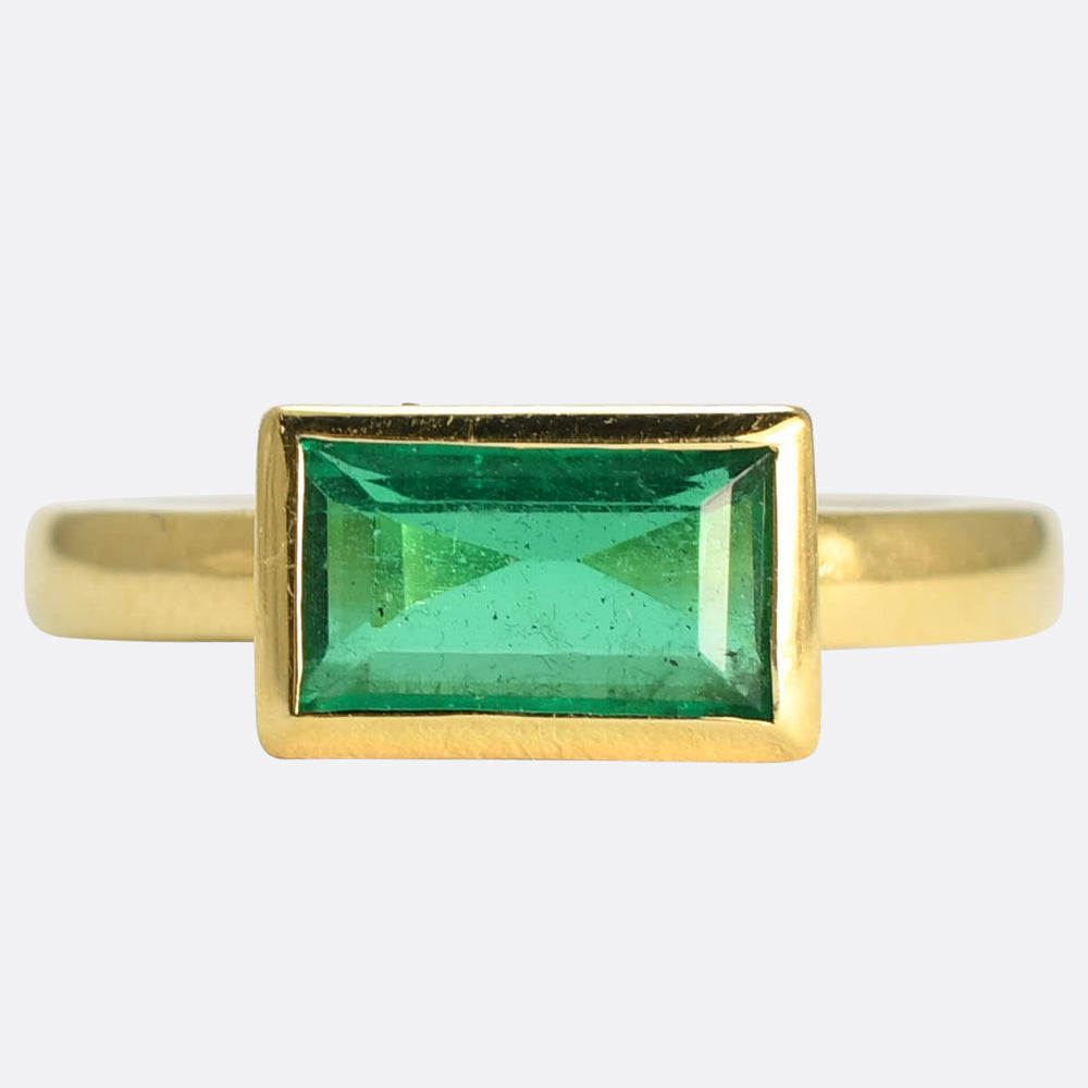 Vintage East-West Emerald Solitaire Ring