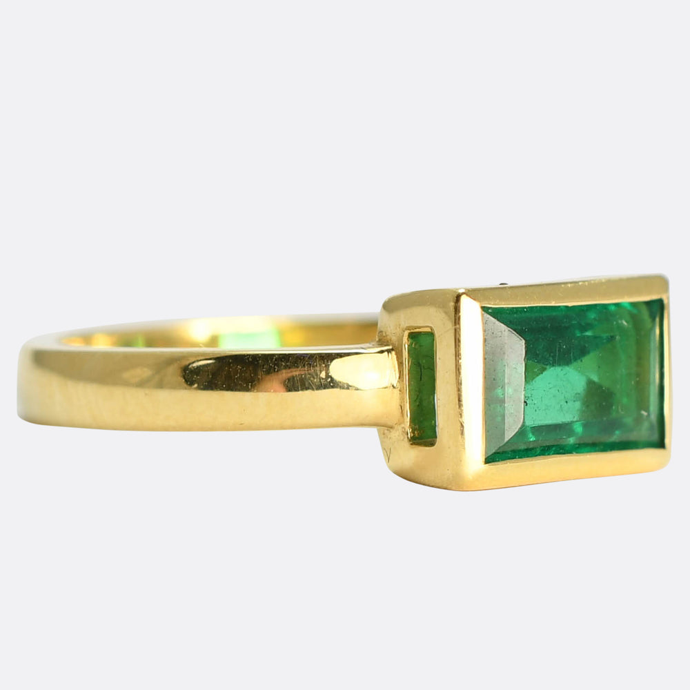 Vintage East-West Emerald Solitaire Ring