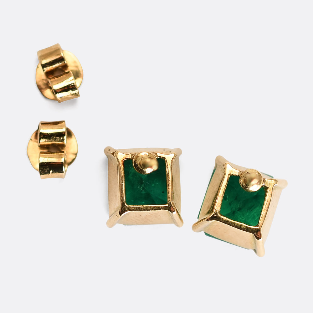 Vintage Emerald Solitaire Stud Earrings