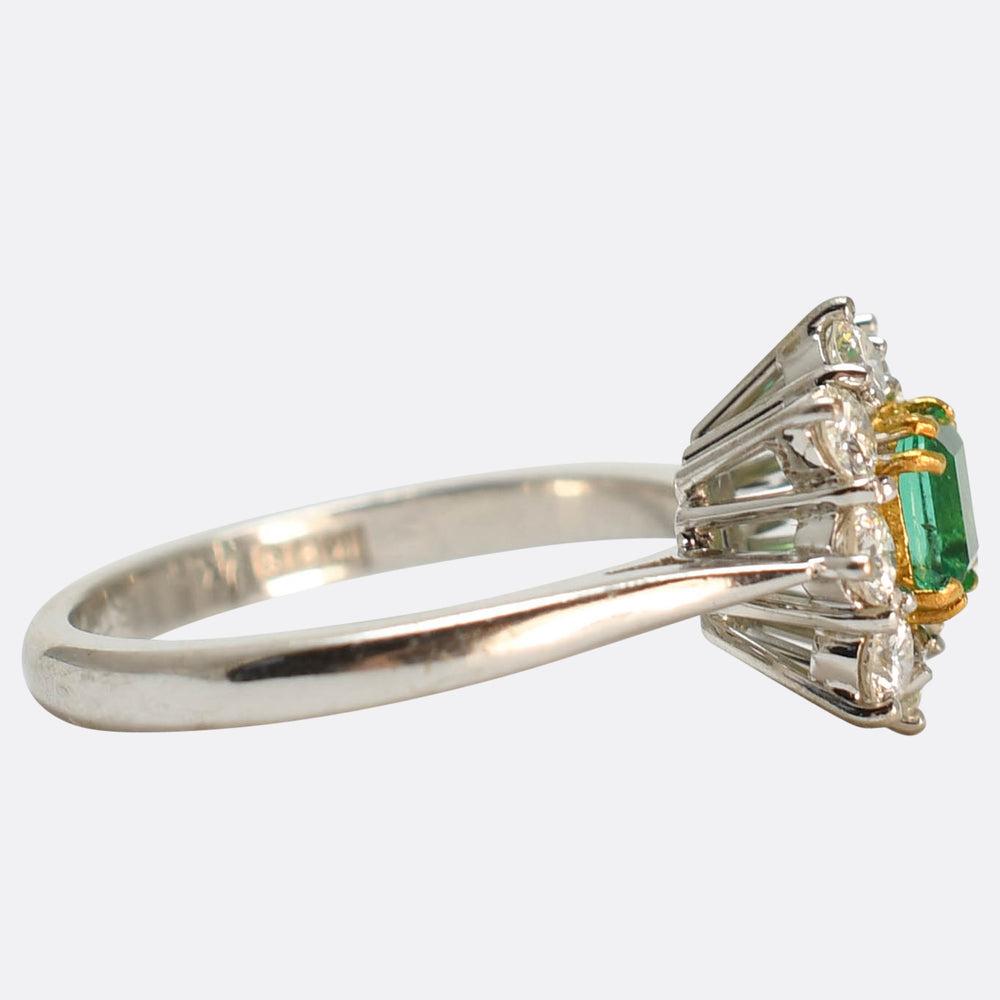 Vintage Emerald & Diamond Flower Cluster Ring