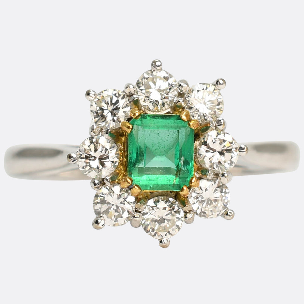Vintage Emerald & Diamond Flower Cluster Ring