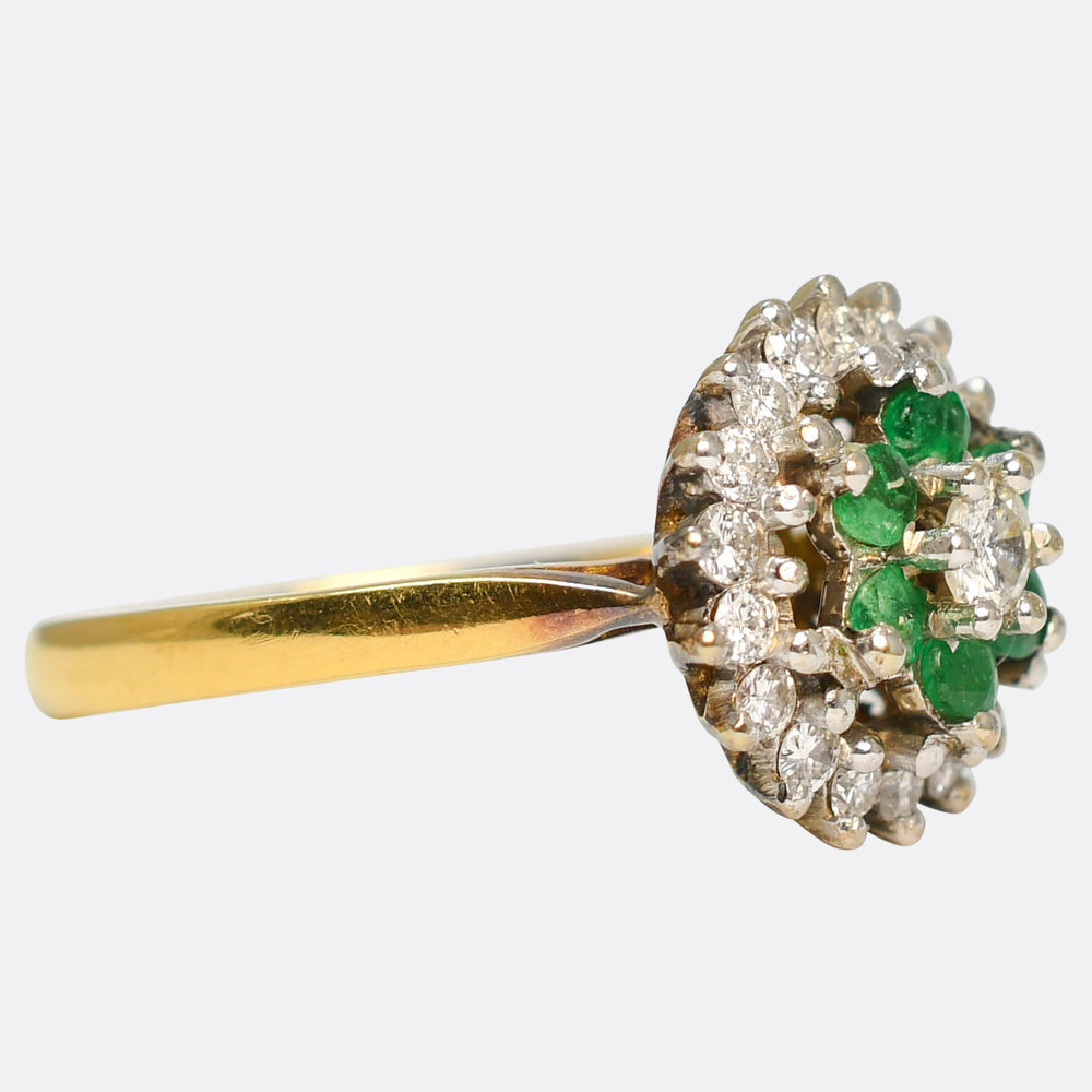 Vintage Emerald & Diamond Flower Halo Ring