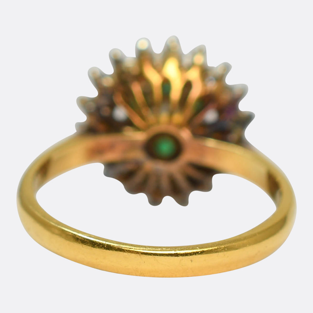 Vintage Emerald & Diamond Flower Halo Ring