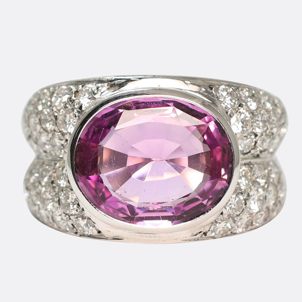 Vintage French 5.68ct Pink Topaz & Diamond Statement Ring