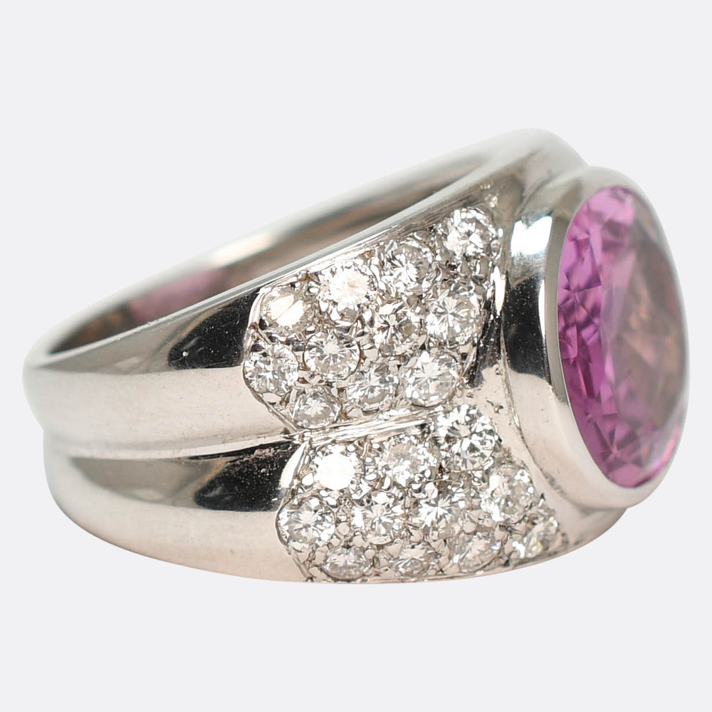 Vintage French 5.68ct Pink Topaz & Diamond Statement Ring