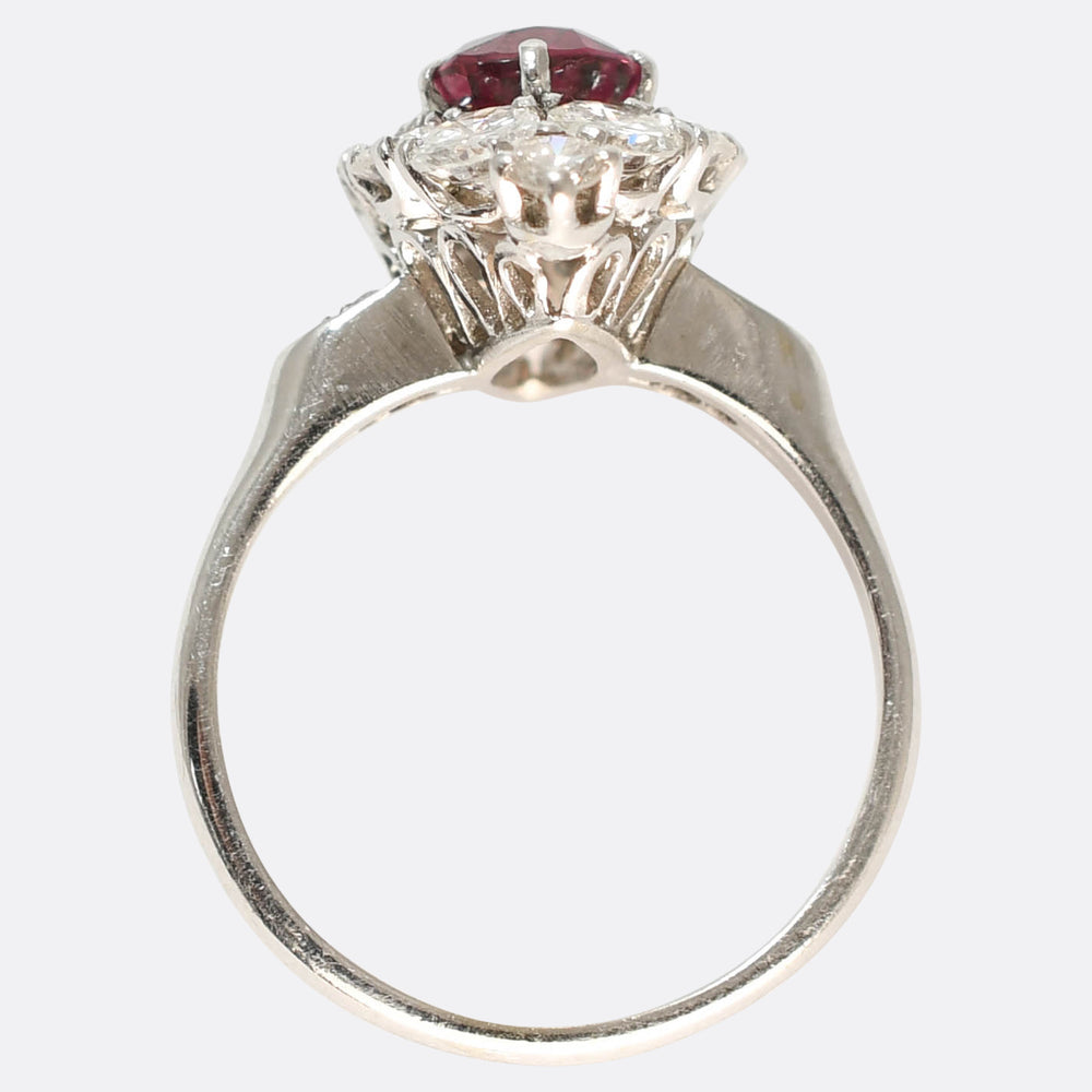 Vintage French Ruby & Diamond Cluster Ring