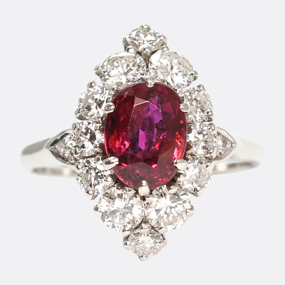 Vintage French Ruby & Diamond Cluster Ring