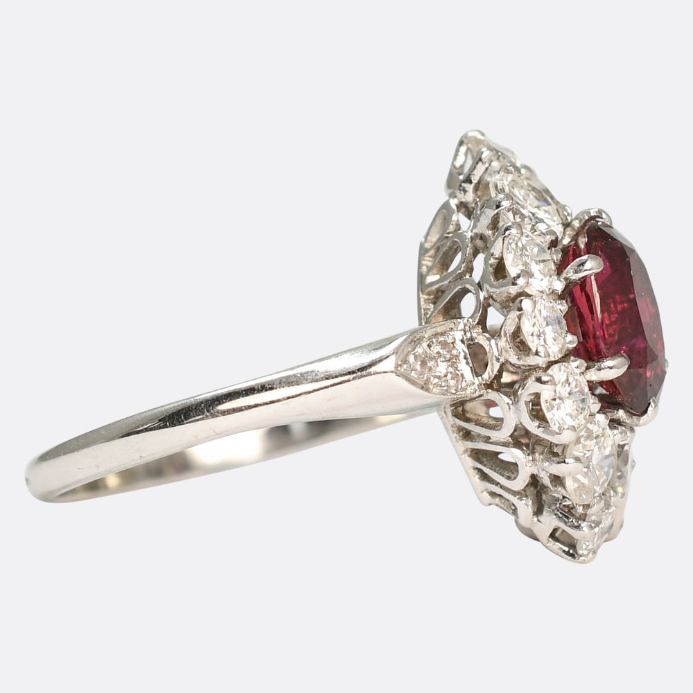 Vintage French Ruby & Diamond Cluster Ring