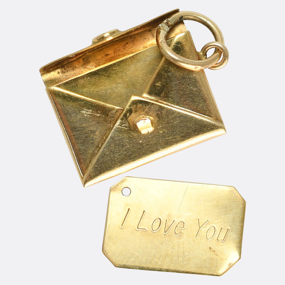 Vintage Gold I Love You Envelope Charm