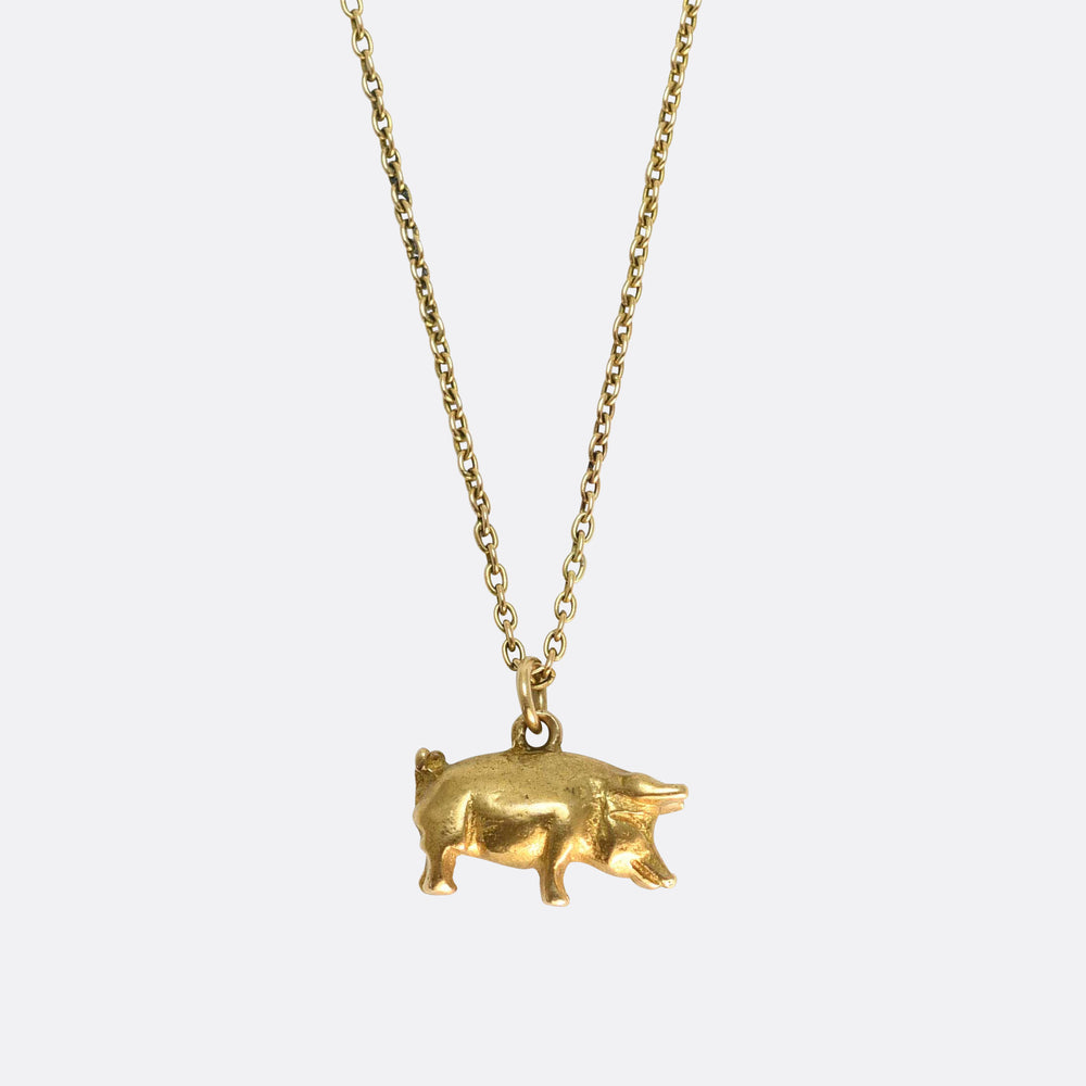 Vintage Gold Lucky Pig Charm