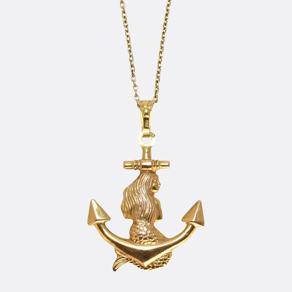Vintage Gold Mermaid & Anchor Pendant