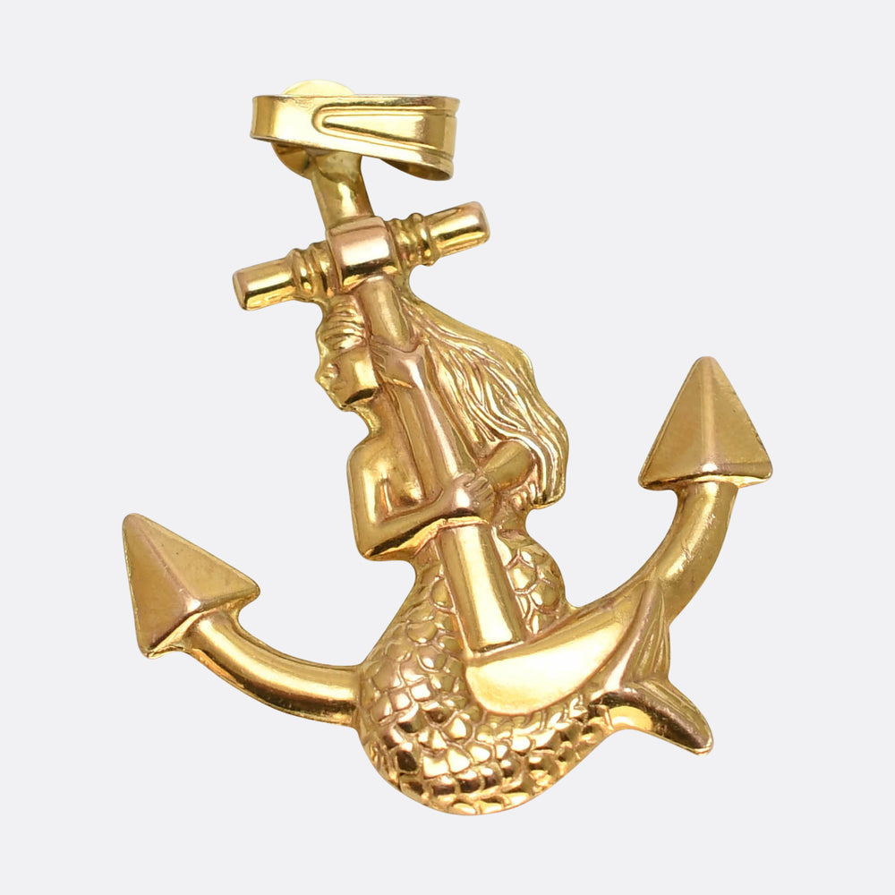 Vintage Gold Mermaid & Anchor Pendant