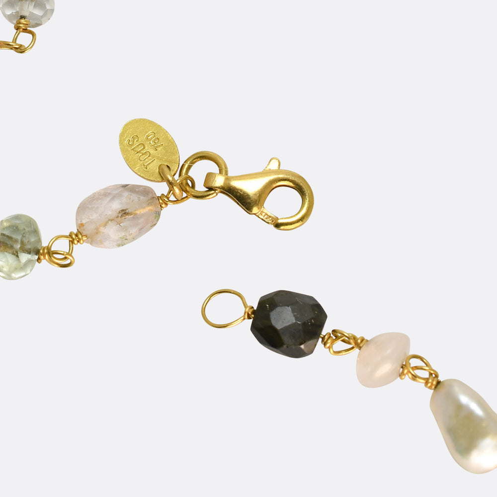 Vintage Multi-Gem Bead 18k Gold Necklace