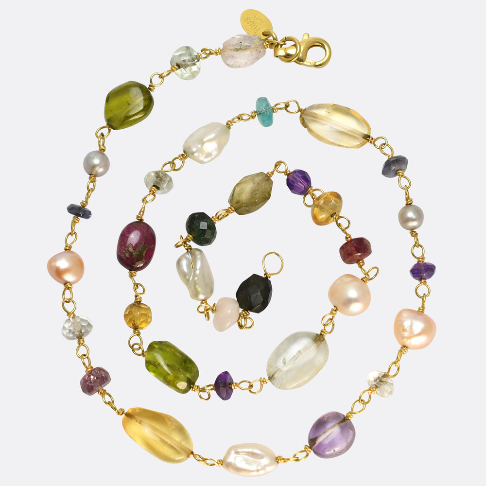 Vintage Multi-Gem Bead 18k Gold Necklace