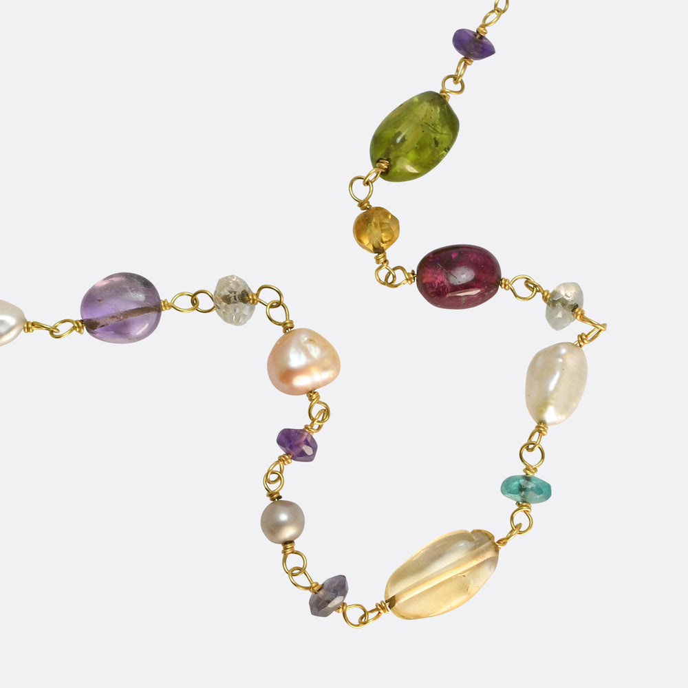 Vintage Multi-Gem Bead 18k Gold Necklace