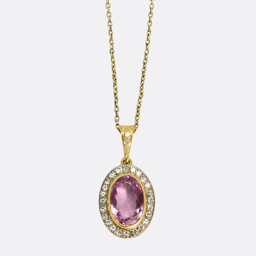 Vintage Pink Sapphire & Diamond Cluster Pendant