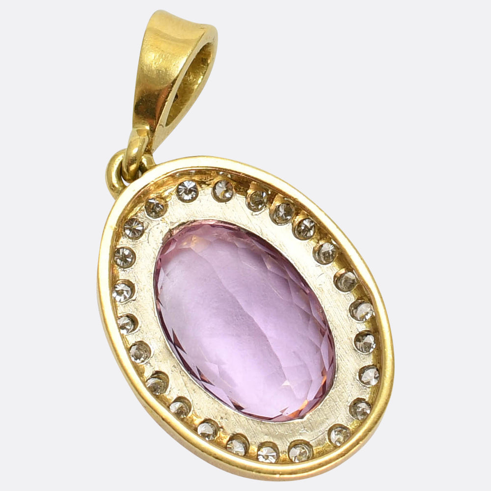 Vintage Pink Sapphire & Diamond Cluster Pendant