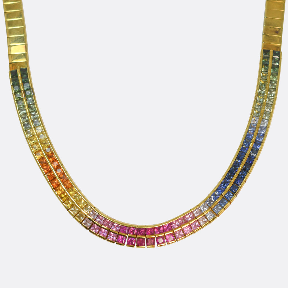 Vintage Rainbow Sapphire 18k Gold Necklace