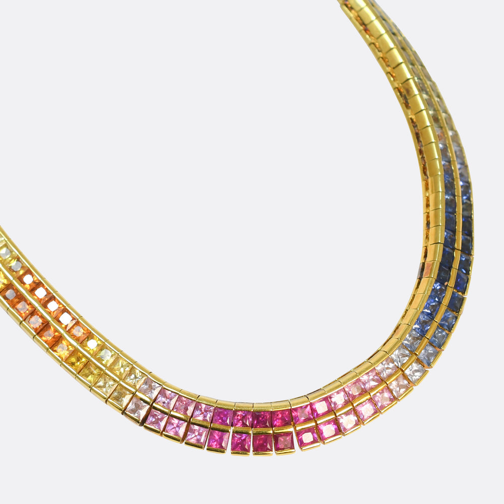 Vintage Rainbow Sapphire 18k Gold Necklace