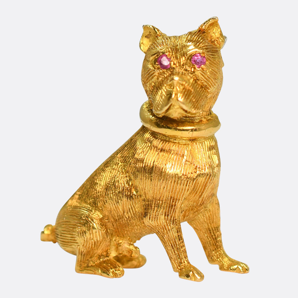 Vintage Ruby 18k Gold Dog Brooch