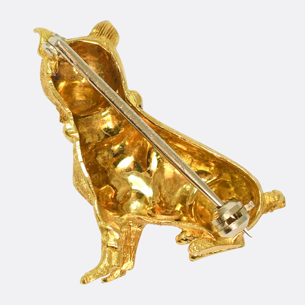 Vintage Ruby 18k Gold Dog Brooch