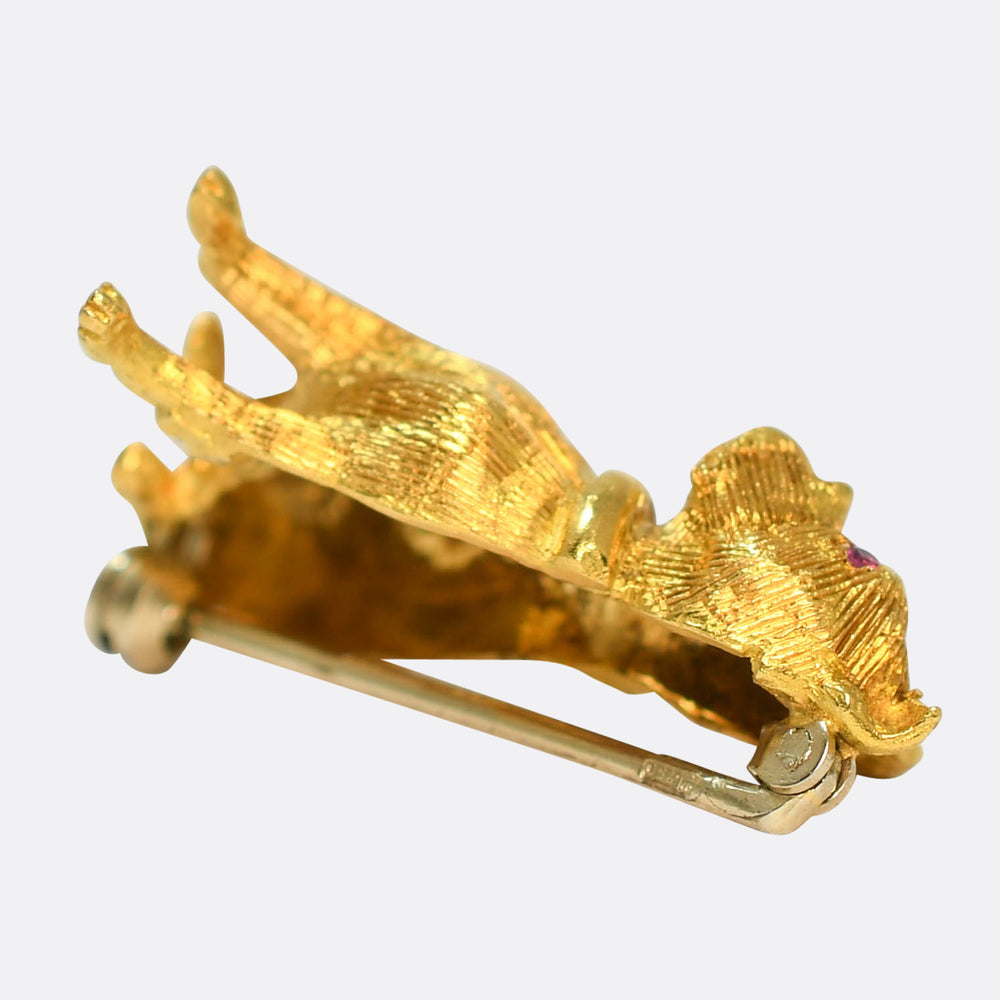 Vintage Ruby 18k Gold Dog Brooch