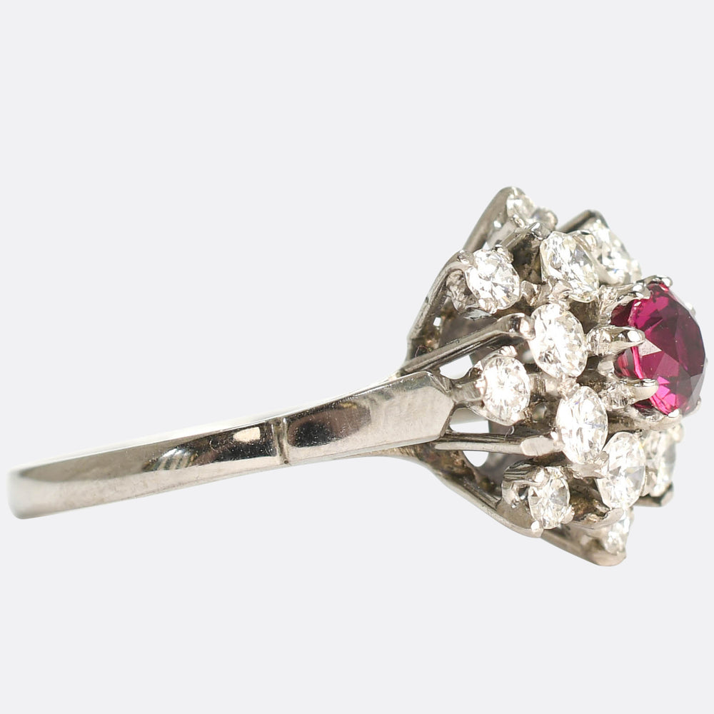 Vintage Ruby & Diamond Flower Cluster Ring