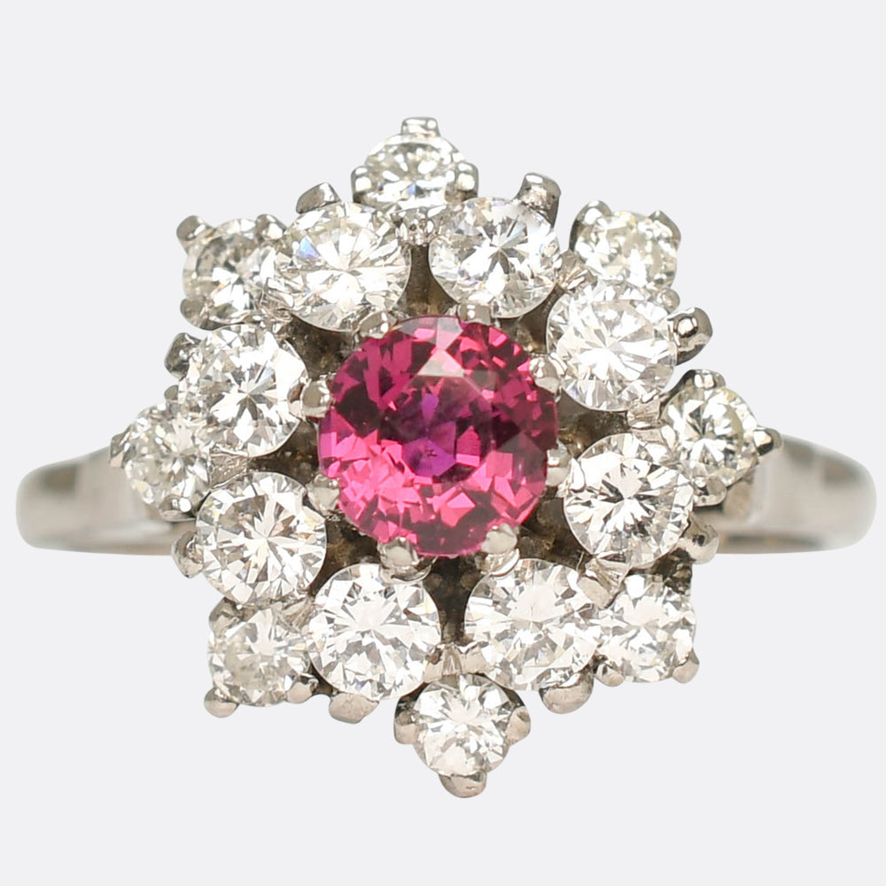 Vintage Ruby & Diamond Flower Cluster Ring
