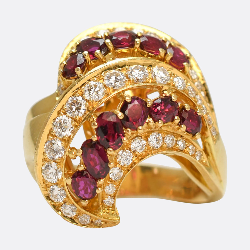 Vintage Ruby & Diamond Swirling Cocktail Ring by Kutchinksy