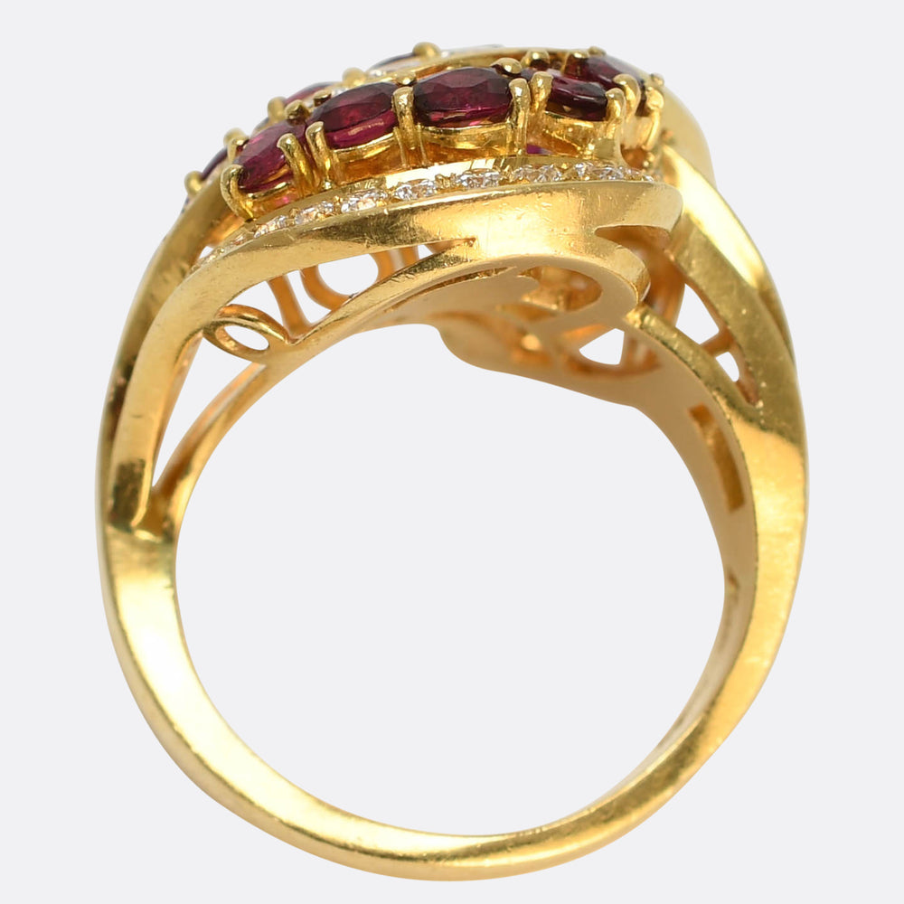 Vintage Ruby & Diamond Swirling Cocktail Ring by Kutchinksy