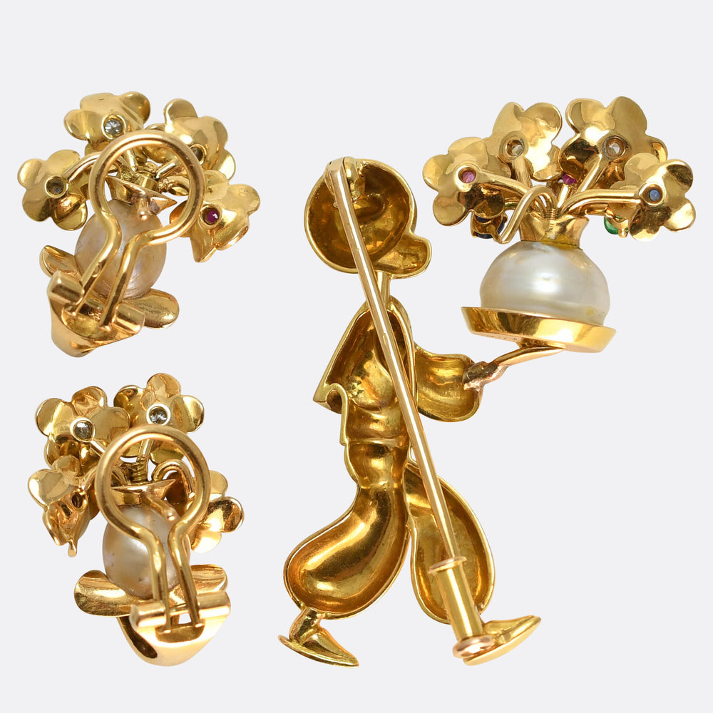 Vintage Sultan with Flowers Brooch & Earrings Set