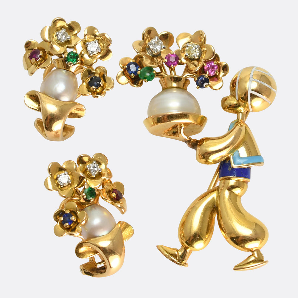 Vintage Sultan with Flowers Brooch & Earrings Set