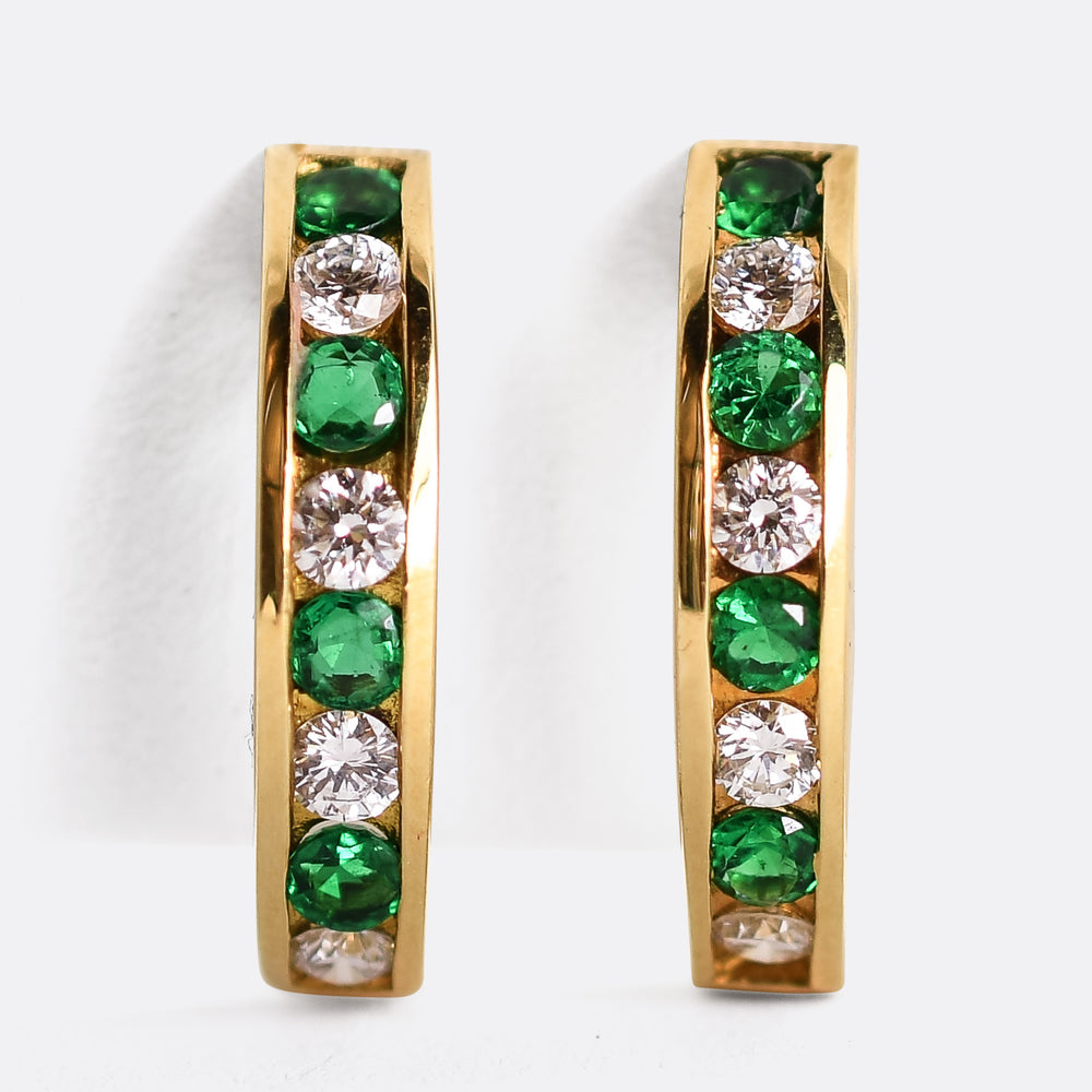 Vintage Tiffany Emerald & Diamond Hoop Earrings