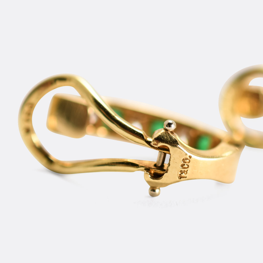 Vintage Tiffany Emerald & Diamond Hoop Earrings