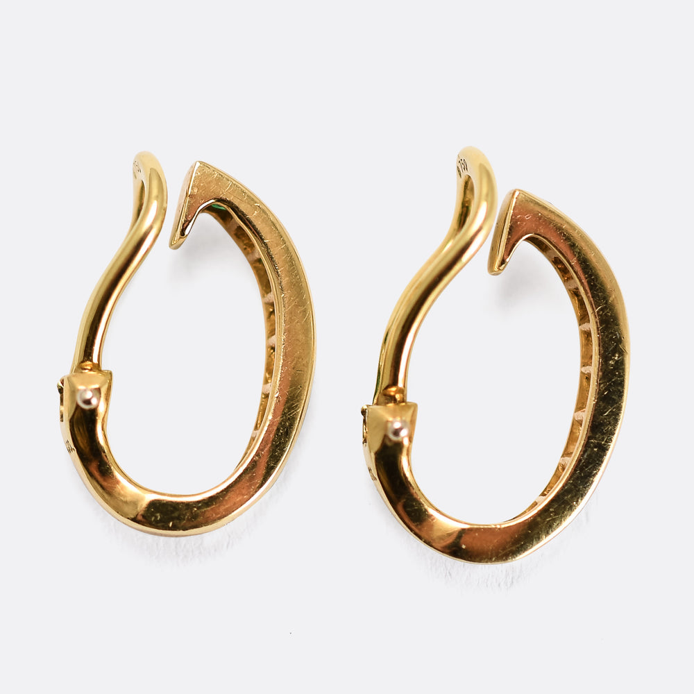 Vintage Tiffany Emerald & Diamond Hoop Earrings