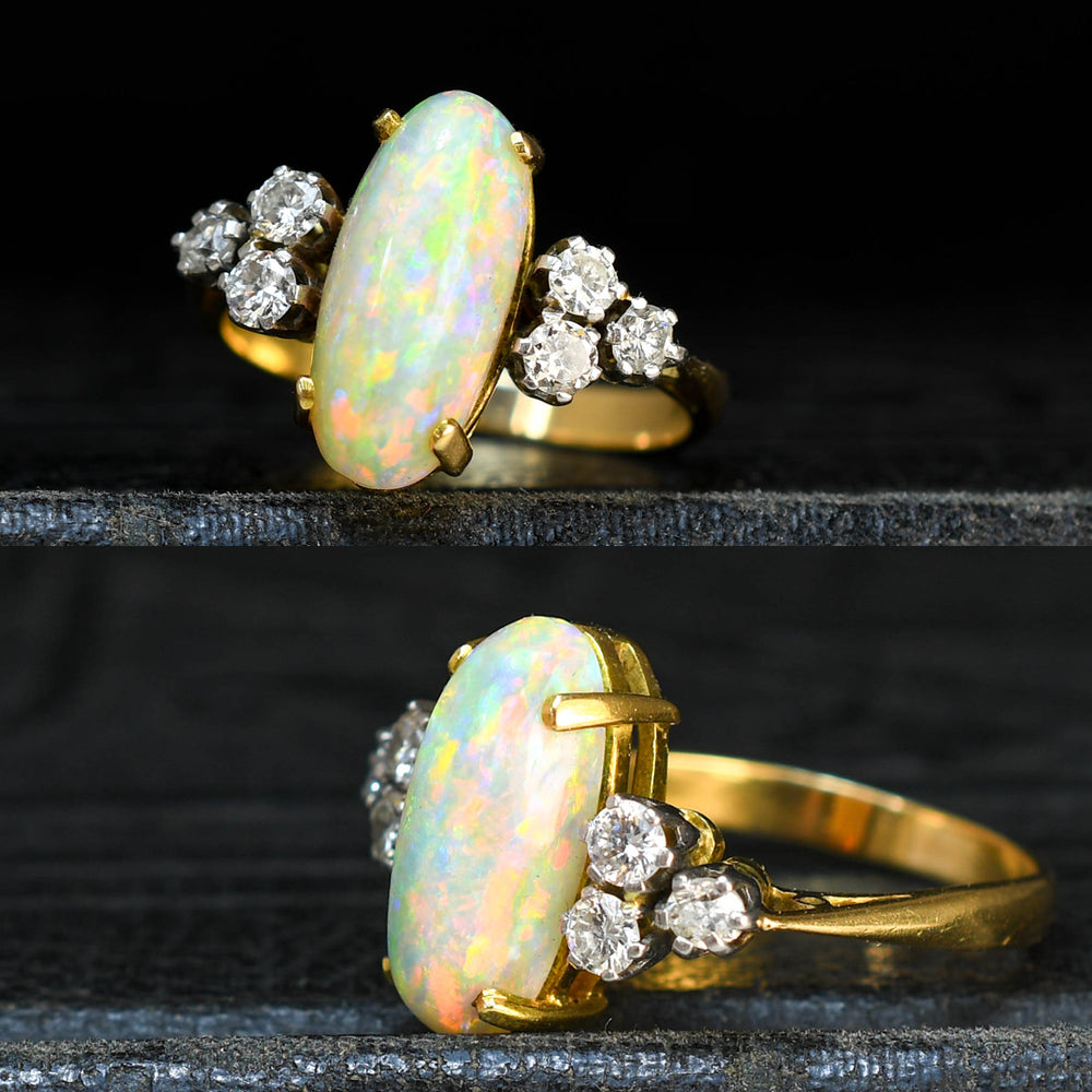Art Deco Opal & Diamond Cluster Ring