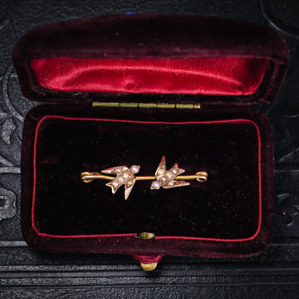 Victorian Pearl Swallows Brooch